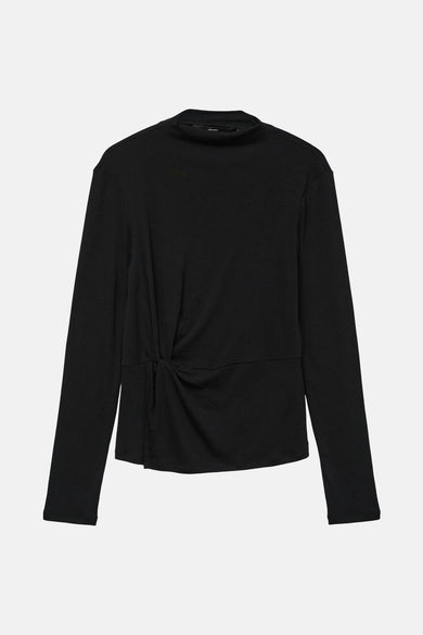 T-shirt noir à manches longues de VERO MODA, avec un détail de bouton sur le côté.