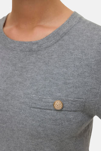Sweat-shirt gris de VERO MODA®, doté d'une petite poche ornée d'un nœud décoratif doré.