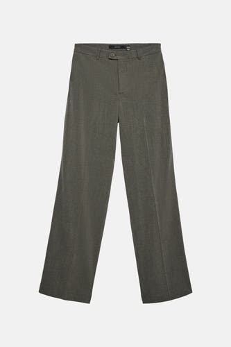 Pantalon gris VERO MODA à jambes larges, fermeture à bouton et texture fine.