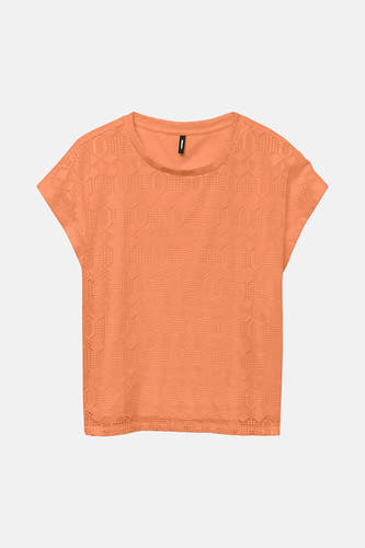 Blouse orange à manches courtes de VERO MODA, avec une structure de bords ouverts en motif abeille.