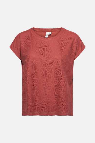 Blouse brune à manches courtes de VERO MODA, avec un fin motif en dentelle pour une texture élégante.