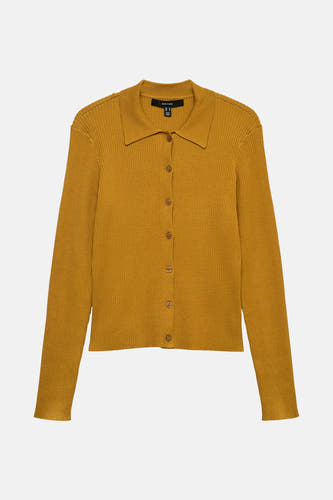 Gilet jaune de Vero Moda avec longues manches, en côtes et fermeture à boutons.