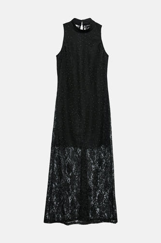 Robe sans manches noire de Vero Moda, avec un motif floral et une doublure en dentelle.