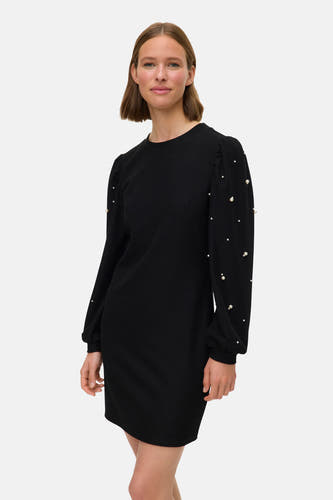 Robe noire avec longues manches de VERO MODA®, ornée de perles sur les manches.