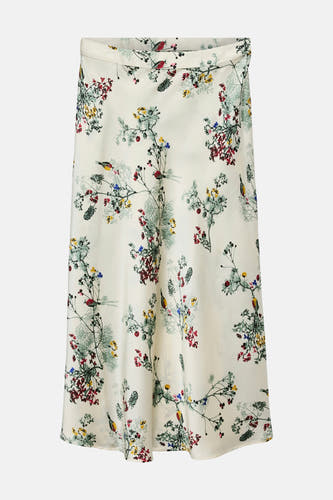 Jupe multicolore de VERO MODA avec des motifs d'oiseaux et de fleurs.