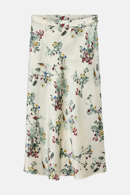 Jupe multicolore 3/4 de VERO MODA, avec un imprimé fleurs et oiseaux.