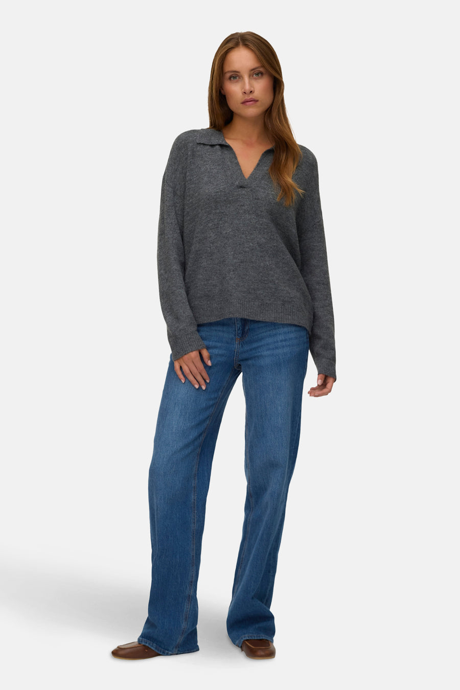 Pull à col en V - gris - VERO MODA®