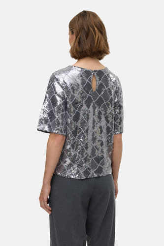 Blouse en argent avec manches courtes de VERO MODA®, dotée d'un motif pailleté.