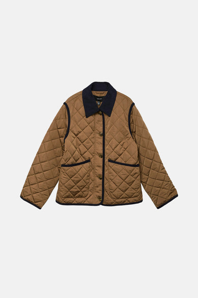 Manteau court en coton, VERO MODA, avec col et bordures bleu marine, et fermeture à boutons.