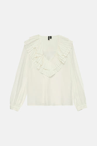 Blouse blanche à longues manches de Vero Moda, avec un col plié.