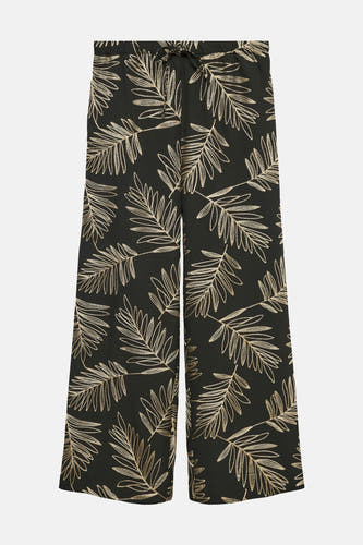 Pantalon noir de VERO MODA® avec imprimé feuille d'or et cordon à la taille.