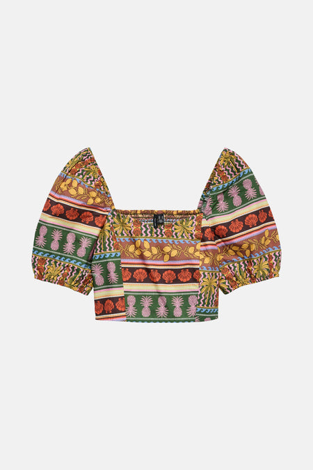 VMTRUELY TROPICAL SS CROP TOP WVN EXP