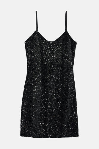 Robe noire sans manches de VERO MODA, recouverte de paillettes scintillantes.