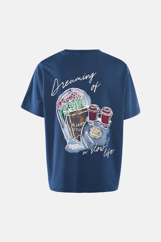Blauw T-shirt met korte mouwen van VERO MODA®, met een print op de achterkant.
