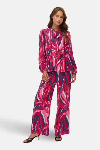 Multikleurige blouse met lange mouwen van VERO MODA® met abstract bladmotief en strikdetail.