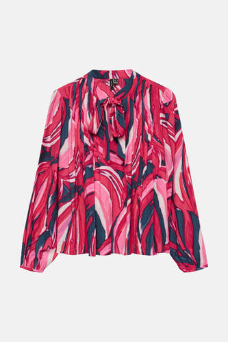 Multikleurige blouse met lange mouwen van VERO MODA, met strikdetail en abstracte print.