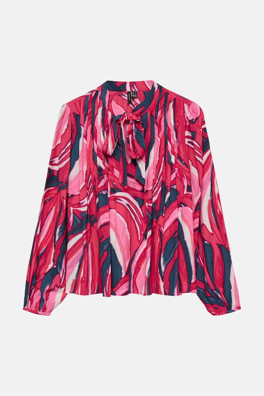 Multikleurige blouse met lange mouwen van VERO MODA, met strikdetail en abstracte print.