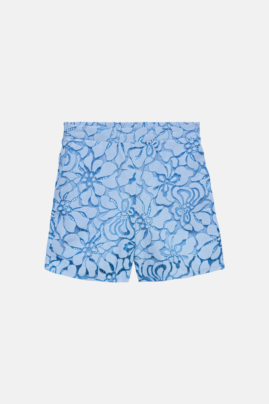 Short bleu VERO MODA® avec un motif de dentelle fleuri.