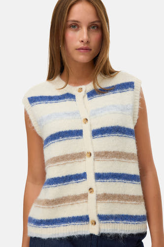 Veste multicolore de VERO MODA avec des rayures horizontales en blanc, marron et bleu, vue de derrière.