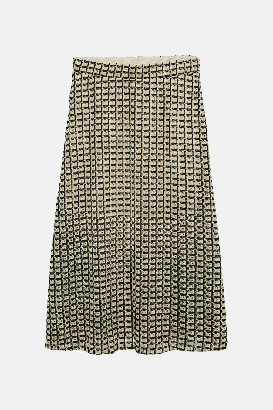 Jupe crochet multicolore de VERO MODA® avec un motif ajouré géométrique beige et noir.