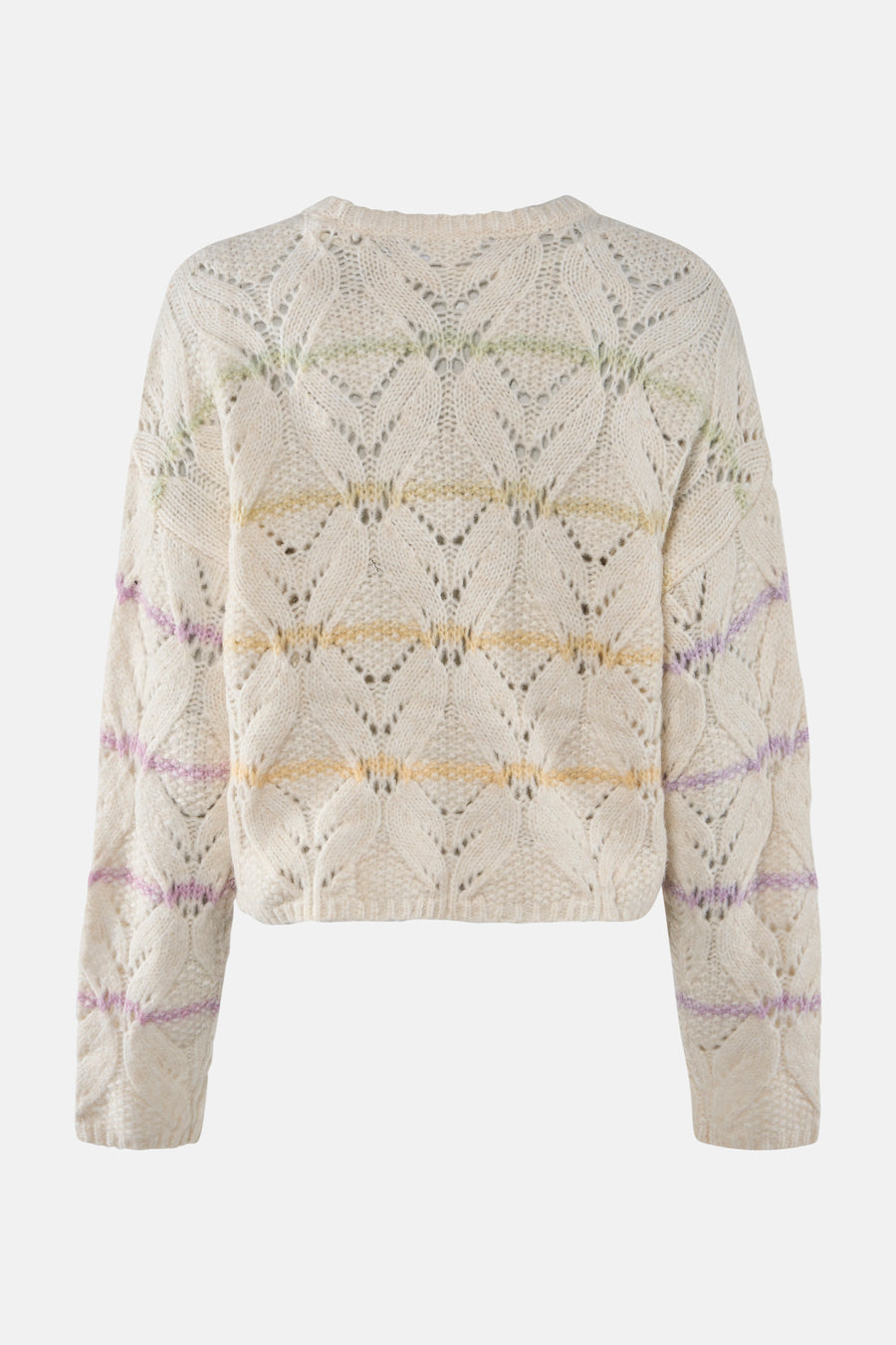 Gilet beige avec col rond de VERO MODA, avec des manches ouvertes et des rayures horizontales dans des couleurs pastel.