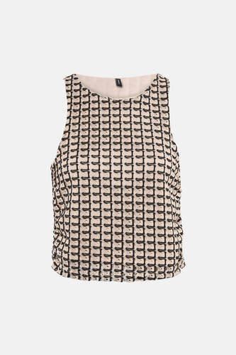 Multicolor mouwloze top van VERO MODA® met zwart-wit geometrisch patroon en lichte textuur, front view