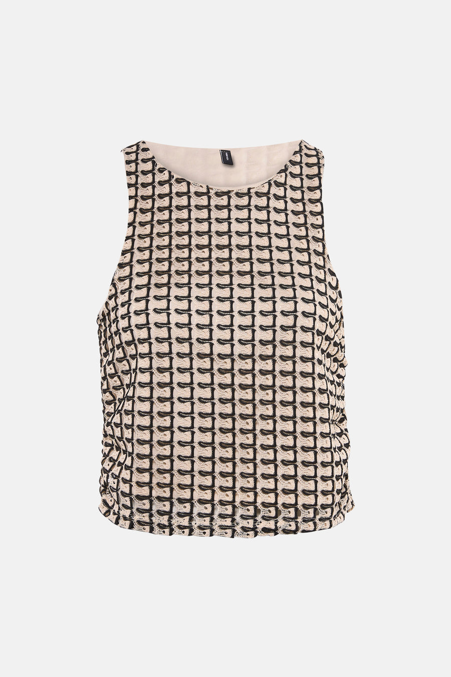 Multicolor mouwloze top van VERO MODA® met zwart-wit geometrisch patroon en lichte textuur, front view