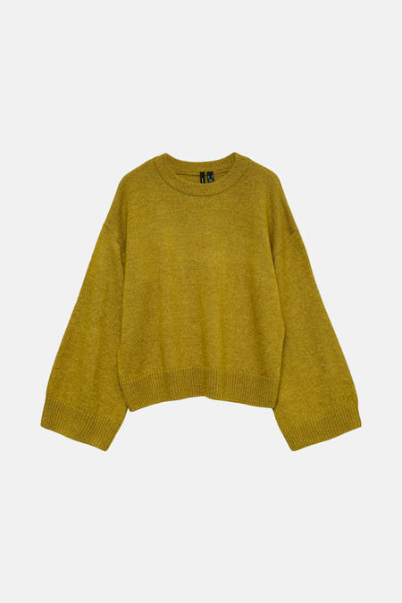 T-shirt vert avec col rond de VERO MODA, à longues manches et en texture côtelée.