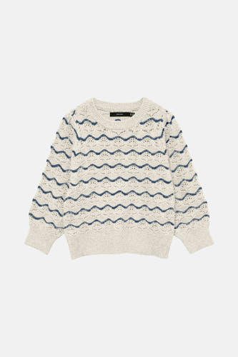 T-shirt bleu marine à col rond de VERO MODA, avec un motif ondulé et des détails ouverts.