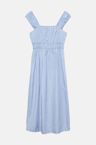 Robe sans manches à rayures bleues de VERO MODA® avec bretelles froncées, détail de nœud et taille smockée.