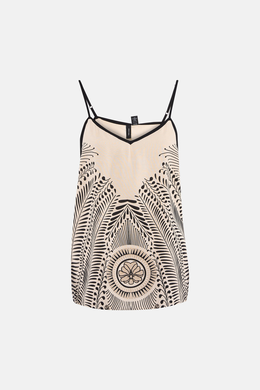 Multicolor mouwloze blouse met zwart-wit bladerenprint van VERO MODA®, V-hals en dunne bandjes, front view