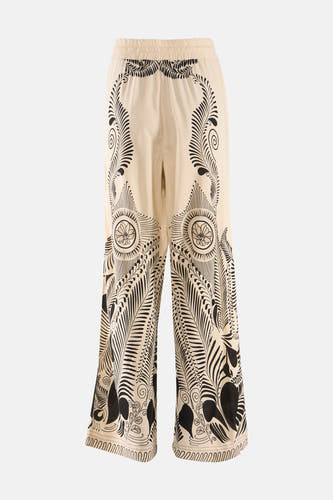 Multicolor wijde broek van VERO MODA® met zwart-wit bladpatroon en elastische taille, front view