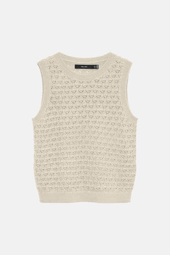 Haut sans manches écru de VERO MODA avec motif ajouré et encolure côtelée.
