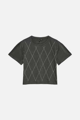 T-shirt gris à manches courtes de Vero Moda, avec motif de lunettes en strass.