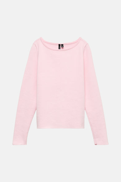 T-shirt rose avec col rond de VERO MODA®, à longues manches et une subtile texture.