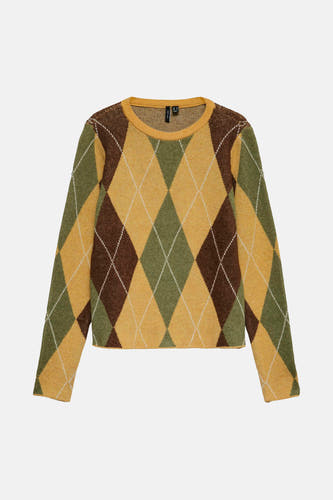 Sweat-shirt à col rond de VERO MODA avec un motif à carreaux en brun et vert.