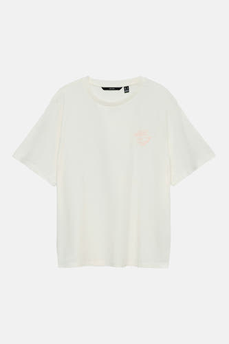 T-shirt blanc VERO MODA® avec imprimé coquillage rose sur la poitrine.