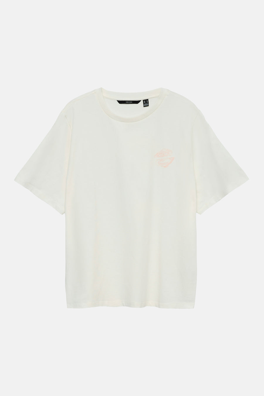 T-shirt blanc VERO MODA® avec imprimé coquillage rose sur la poitrine.