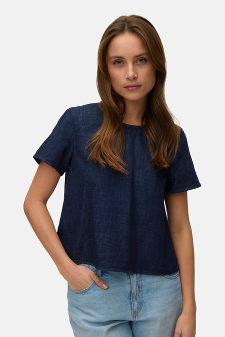 Blouse à manches courtes - dark blue denim
