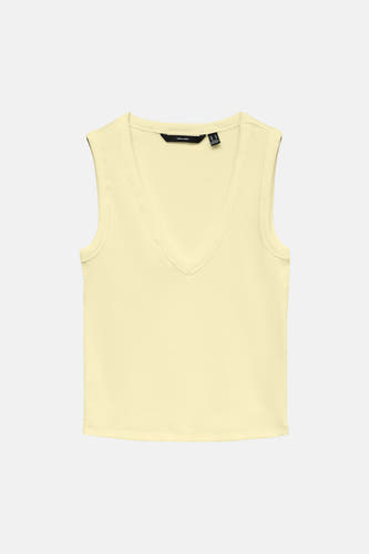 Lichtgele mouwloze top met V-hals van VERO MODA®, ribstructuur, front view