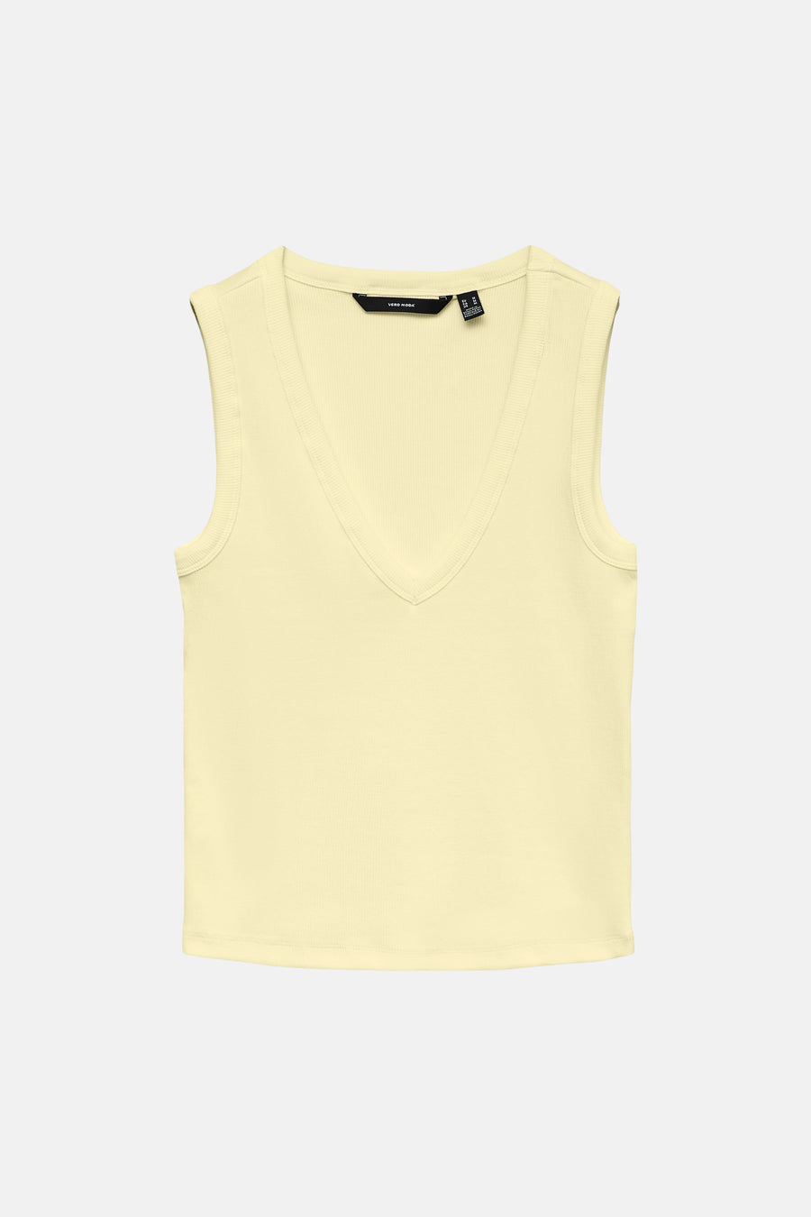 Lichtgele mouwloze top met V-hals van VERO MODA®, ribstructuur, front view