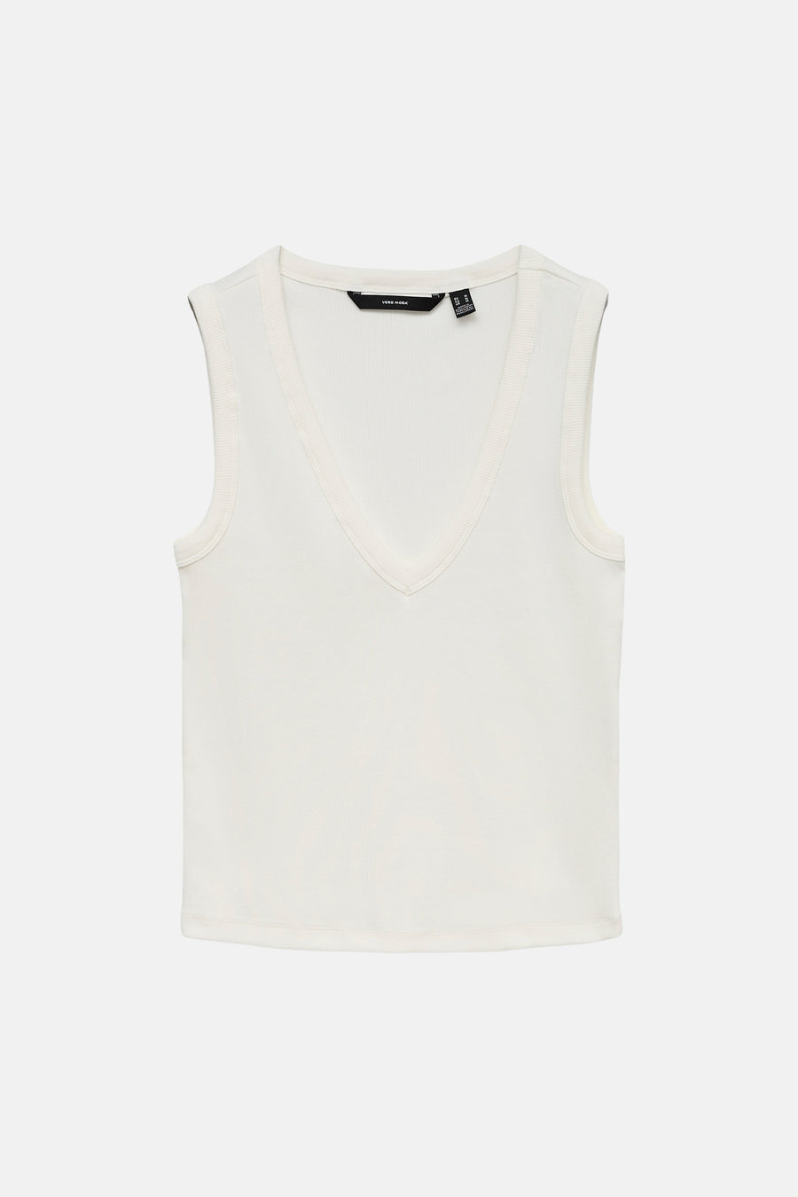 Witte mouwloze top met diepe V-hals van VERO MODA, ribbelstructuur, voorzijde weergave