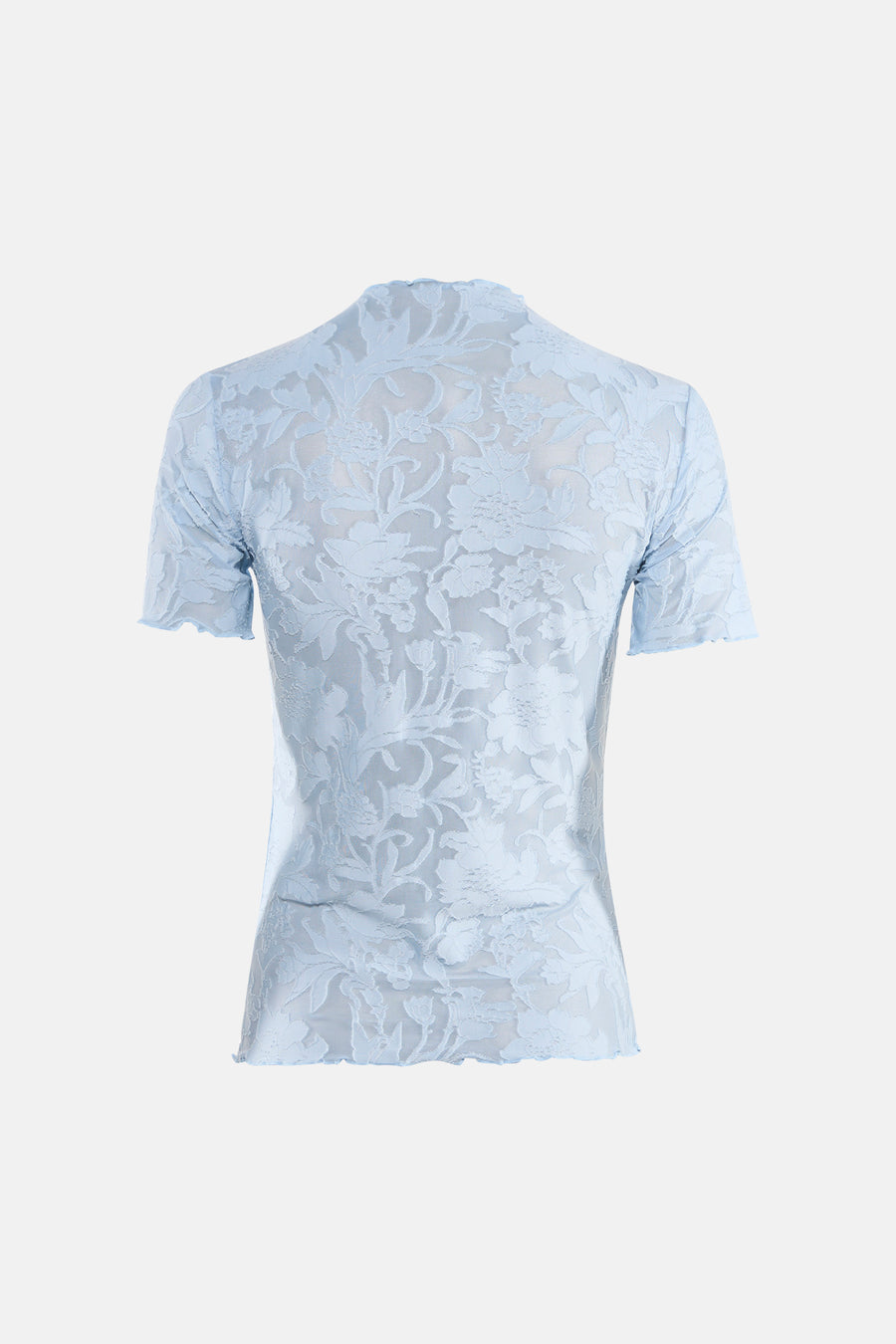 T-shirt bleu de VERO MODA®, avec un motif floral en dentelle et des manches courtes.