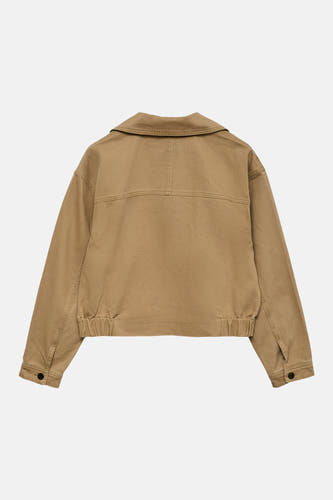 Bruine korte jas van VERO MODA®, rugzijde met kraag en lange mouwen met knoopdetail.