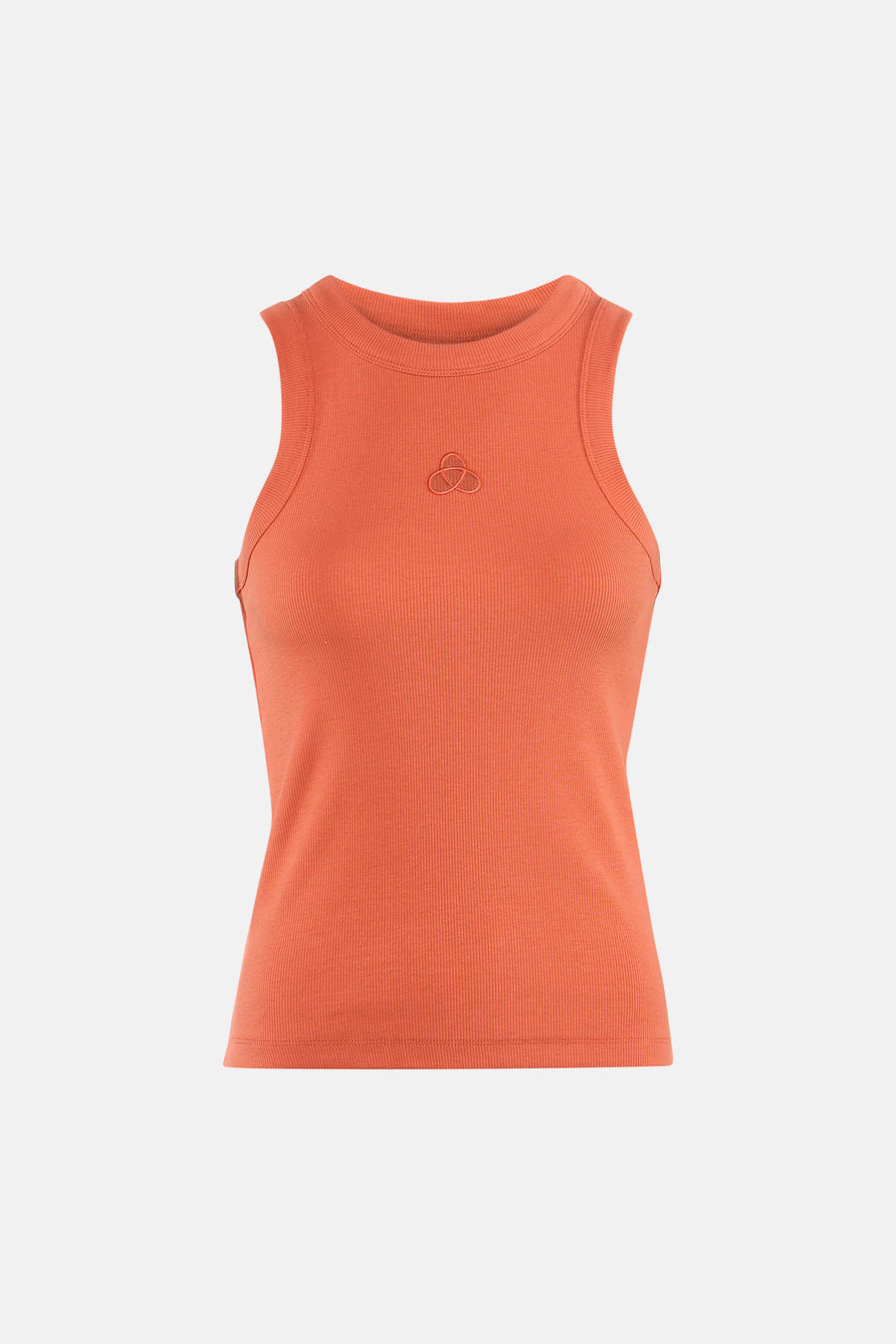 Oranje ribbel tanktop van VERO MODA® met klein logo op borst, front view