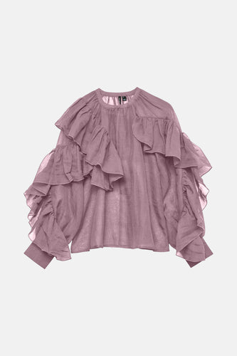 VMSABRINA LS O-NECK FLOUNCE TOP WVN EXP