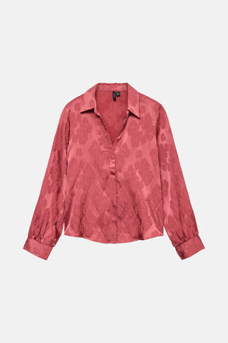 Chemise rose à longues manches de VERO MODA, avec un motif brodé jacquard et des cols.