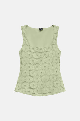Chemisier vert sans manches VERO MODA® avec encolure carrée et superposition en dentelle à motif floral.