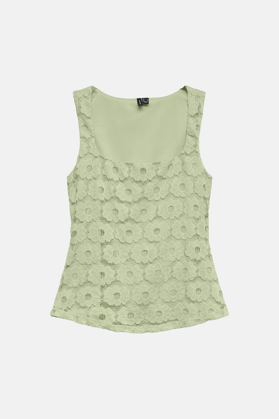 Chemisier vert sans manches VERO MODA® avec encolure carrée et superposition en dentelle à motif floral.