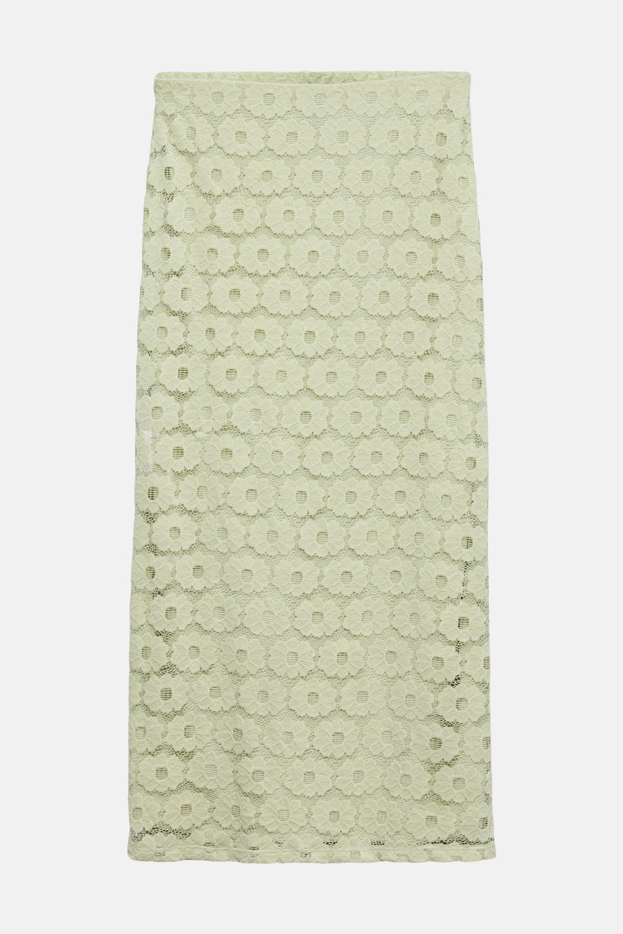 Jupe longue verte de VERO MODA avec un motif floral en dentelle.